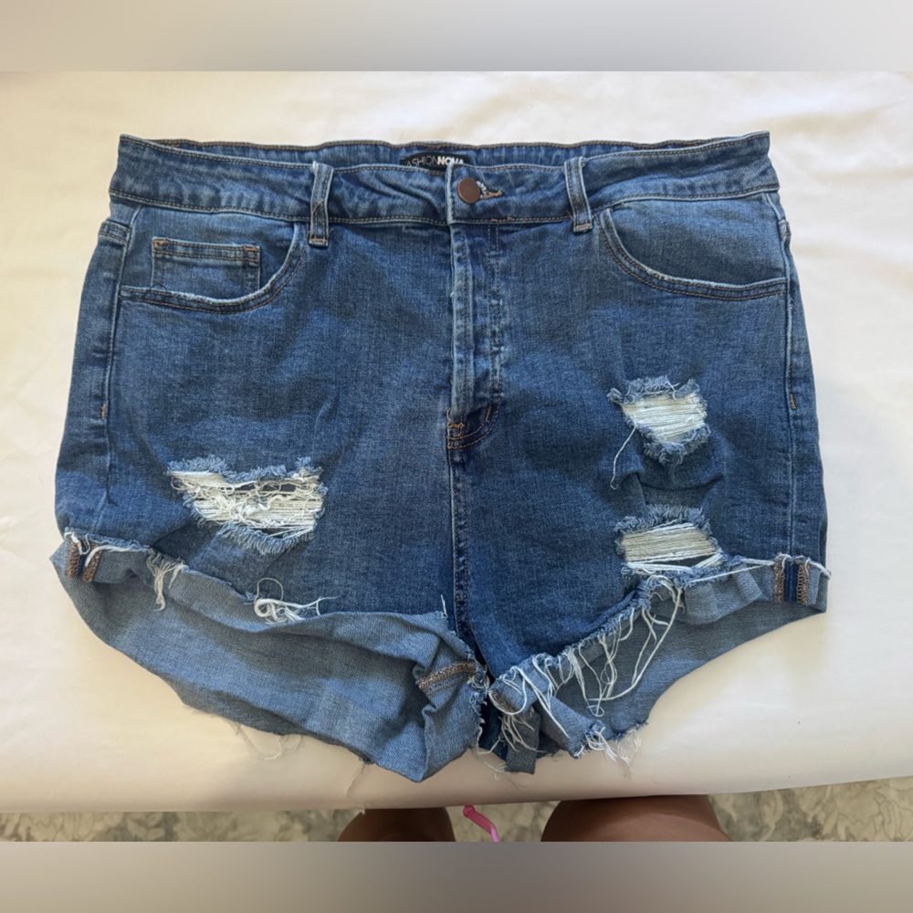 Fashion Nova Distressed Blue Denim Shorts